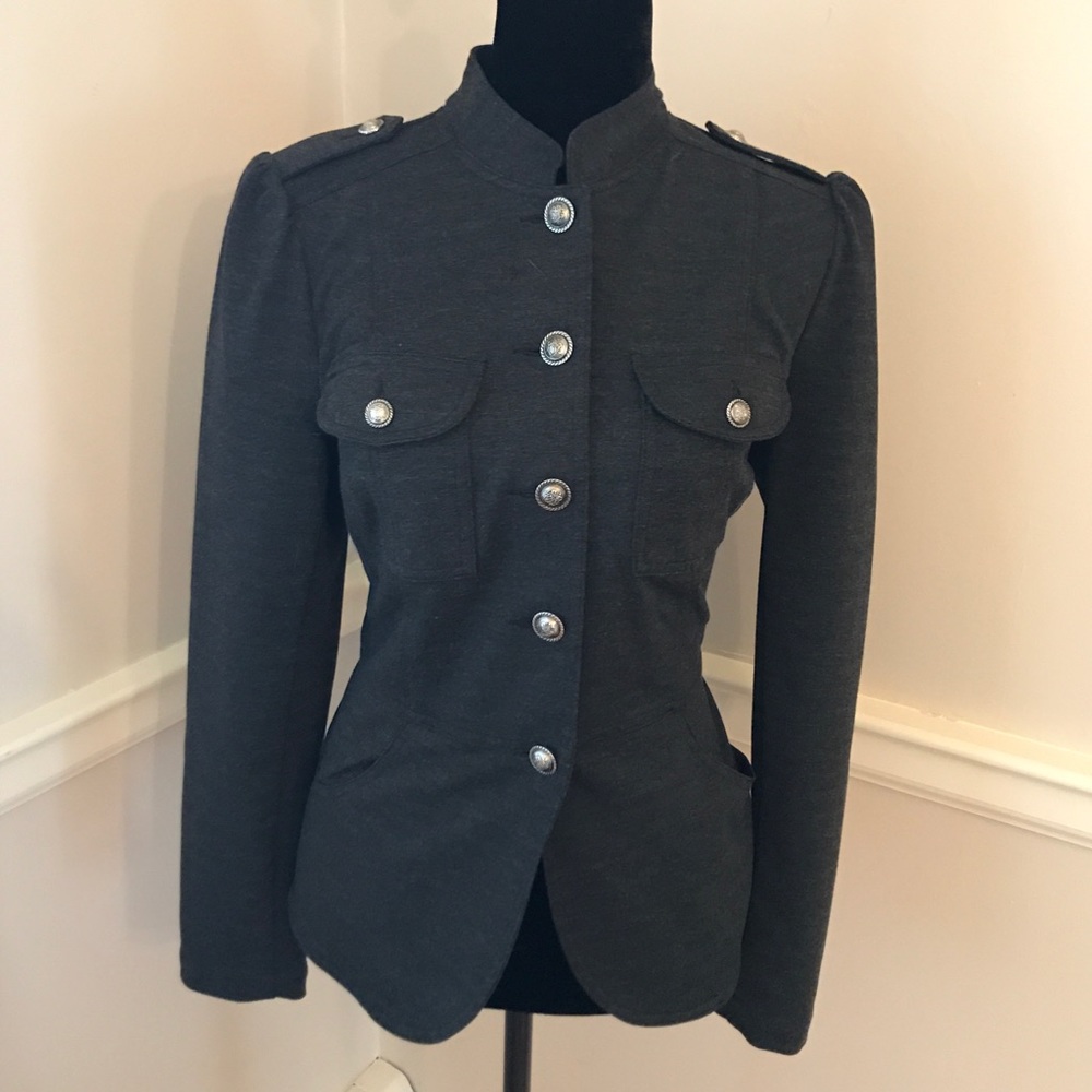 INC military style jacket with silver accents